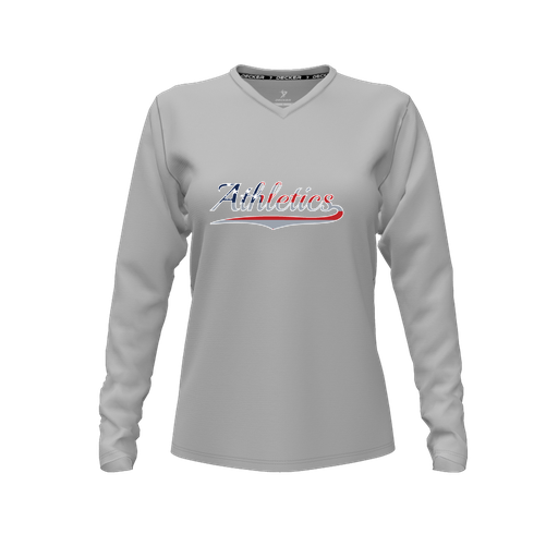 [CUS-DFW-TEES-CMF-VNK-LSL-GRY-FYXS-LOGO1] Decker Comfort T-Shirt (Female Youth XS, Gray, V Neck, Logo 1, Long Sleeve)