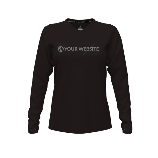 [CUS-DFW-TEES-PER-VNK-LSL-BLK-FYXS-LOGO2] Decker Performance T-Shirt (Female Youth XS, Black, V Neck, Logo 2, Long Sleeve)